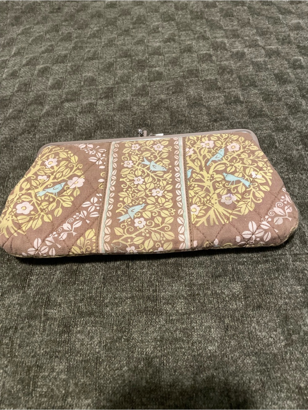 Floral Quilted Clutch Wallet in Brown with Pastel Accents